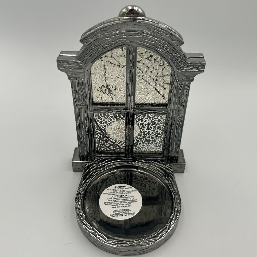 Bath & Body Works Silver Crackle Spider Web Single Wick Candle Rare Holder